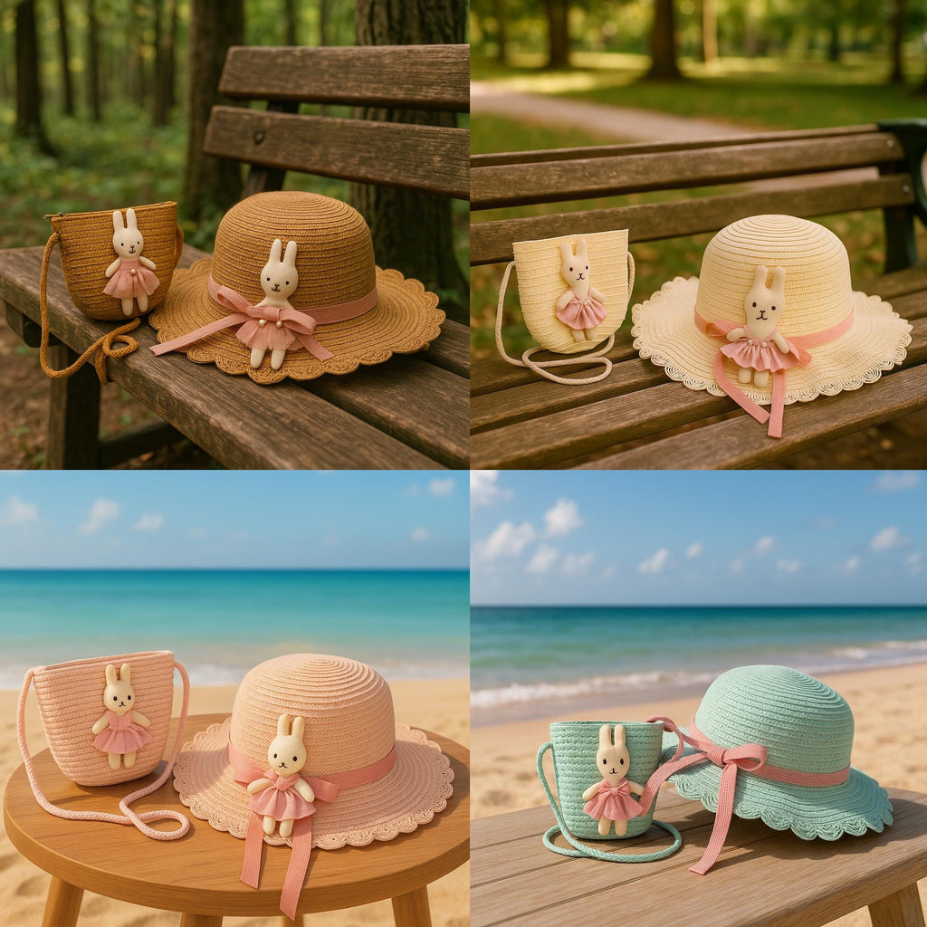 Toddler Straw Hat with Bunny Bag Summer Hat & Purse Set for Girls