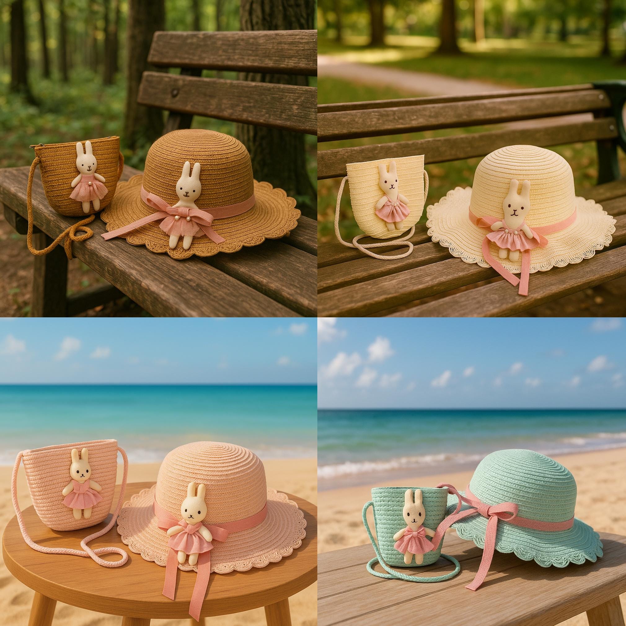 Toddler Straw Hat with Bunny Bag Summer Hat & Purse Set for Girls