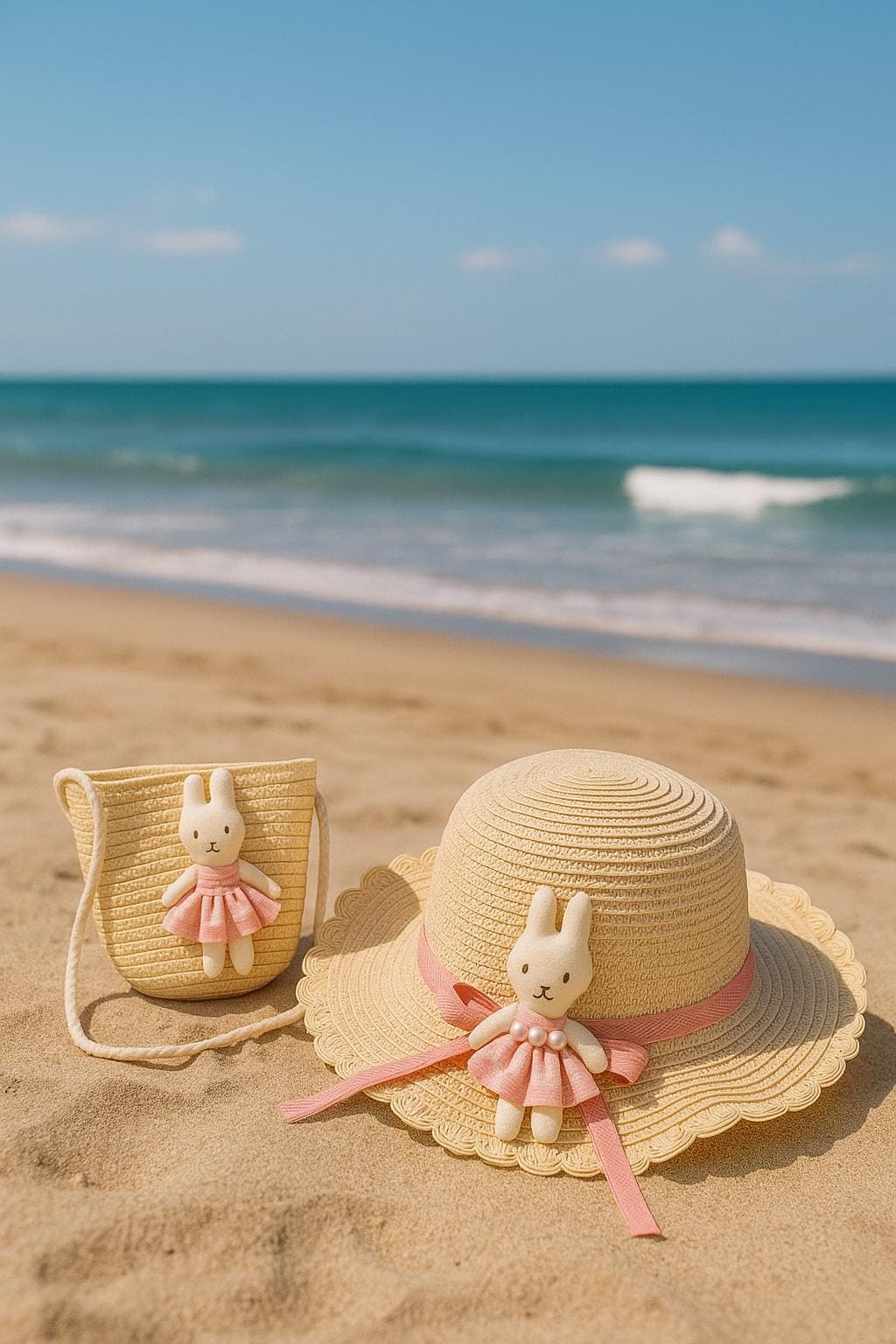 Toddler Straw Hat with Bunny Bag Summer Hat & Purse Set for Girls