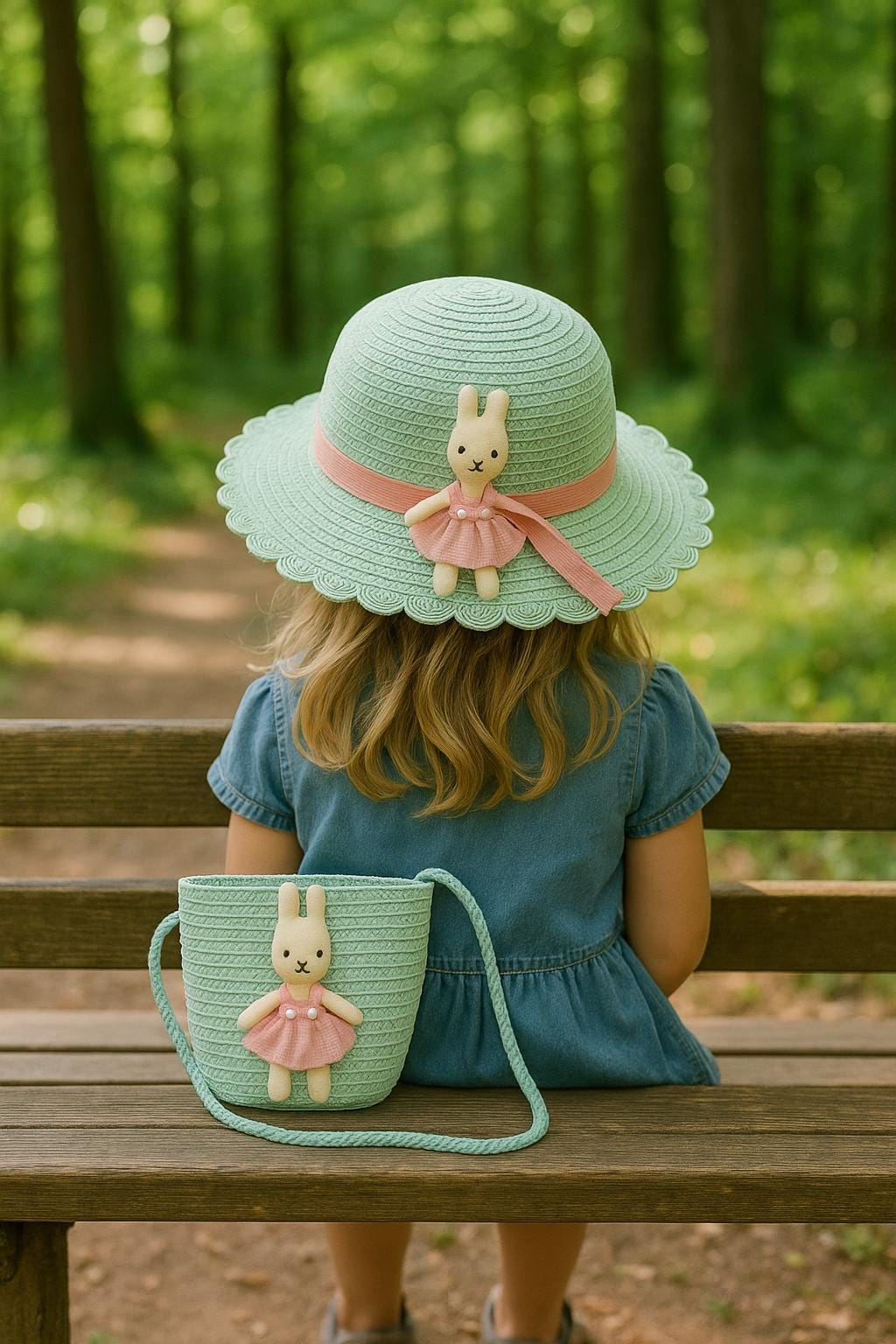 Toddler Straw Hat with Bunny Bag Summer Hat & Purse Set for Girls