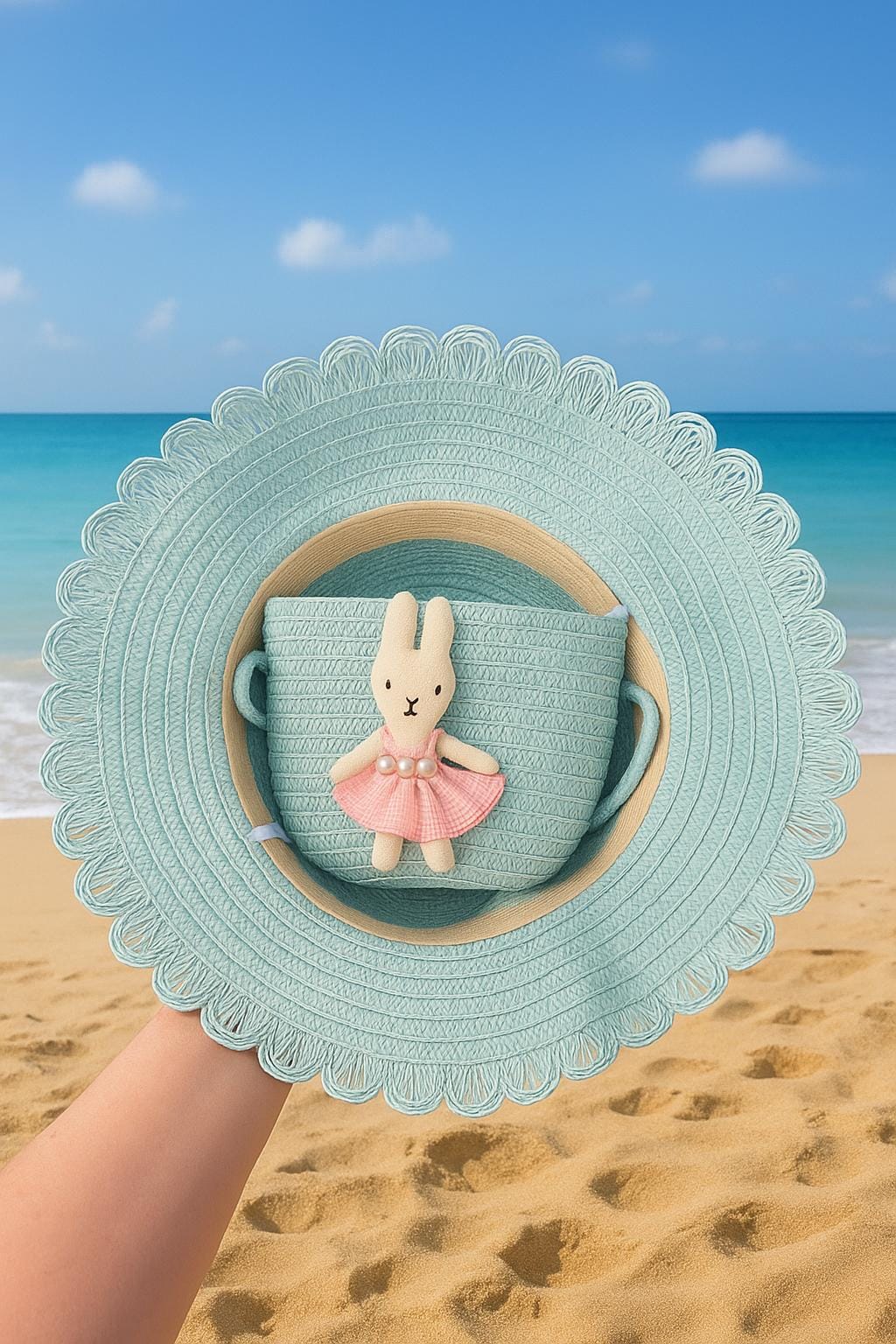 Toddler Straw Hat with Bunny Bag Summer Hat & Purse Set for Girls
