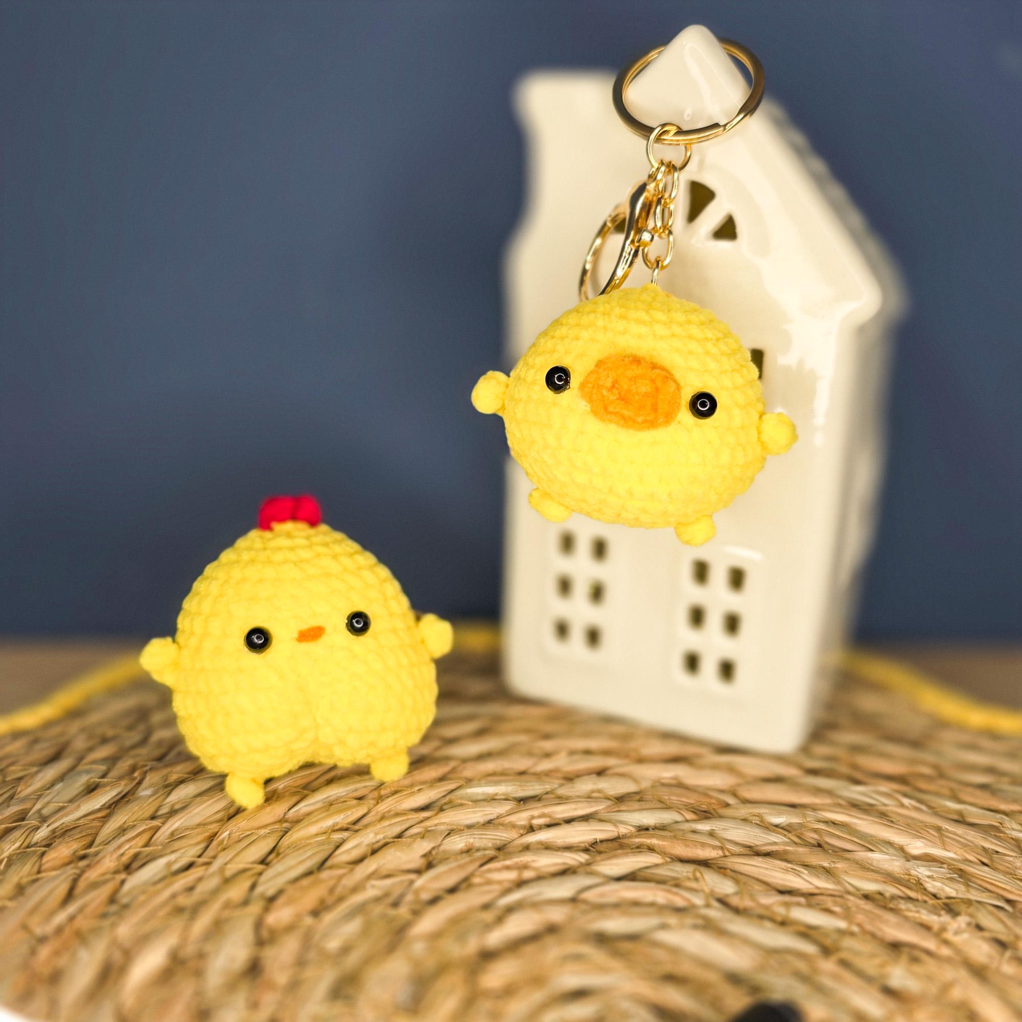 Crochet Chick Keychain, Handmade Yellow Amigurumi Bag Charm, Cute Backpack Plush