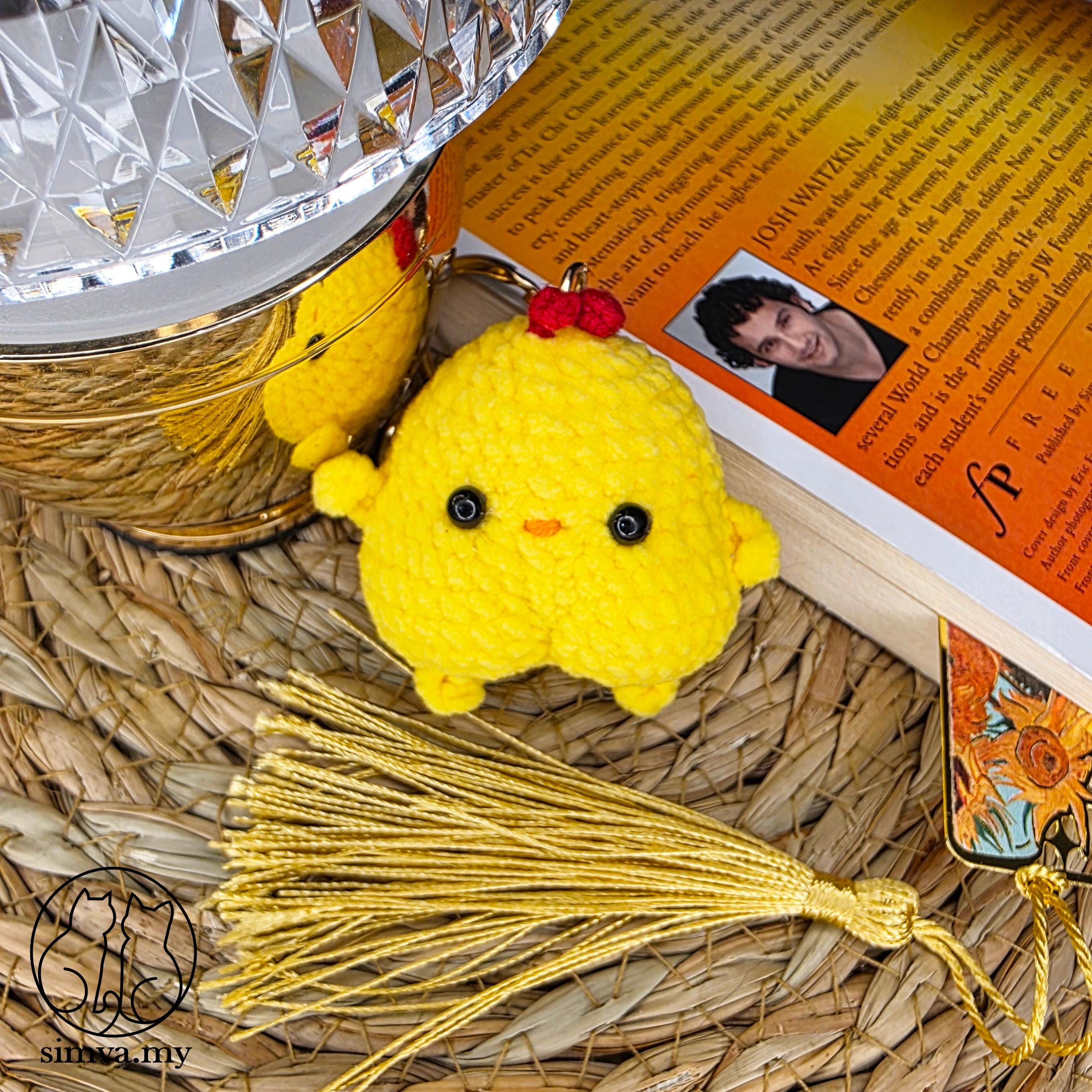 Crochet Chick Keychain, Handmade Yellow Amigurumi Bag Charm, Cute Backpack Plush