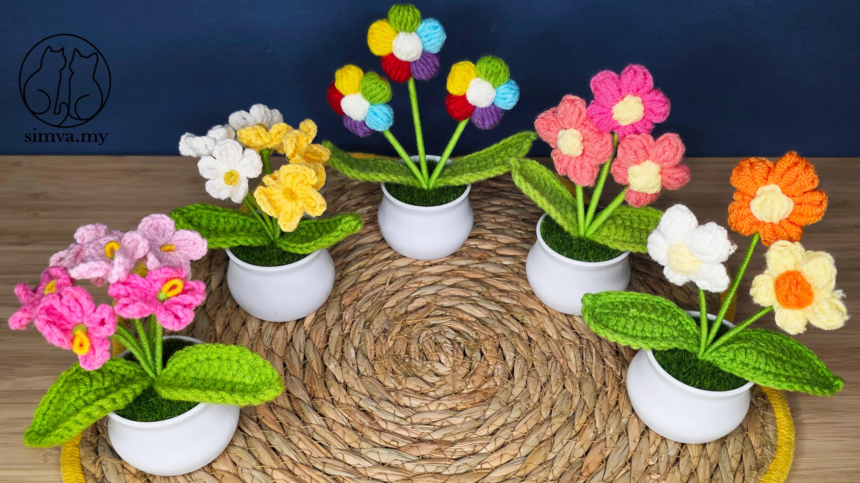 Mini Crochet Flower Pot, Handmade Forever Flowers, Cute Desk Decor , No Water Plant,Housewarming Office Gift