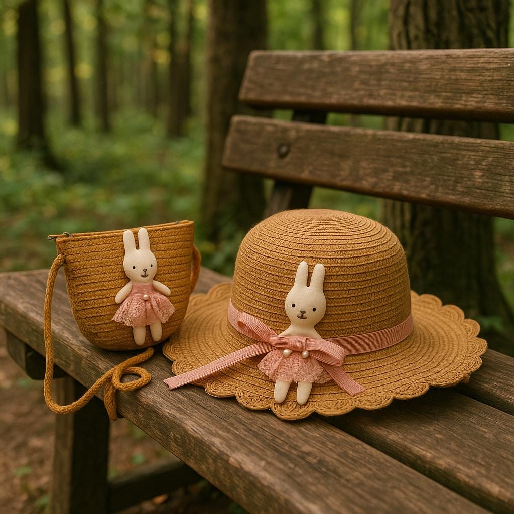 Toddler Straw Hat with Bunny Bag Summer Hat & Purse Set for Girls
