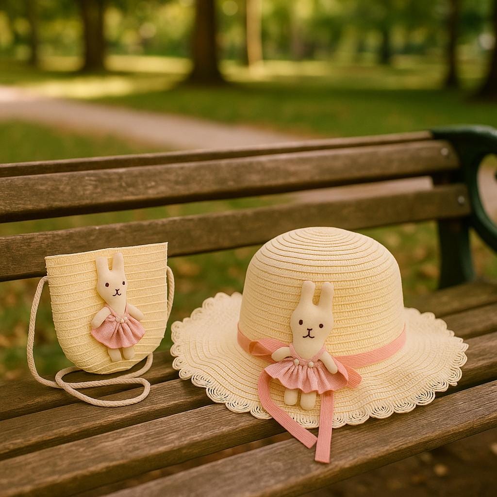 Toddler Straw Hat with Bunny Bag Summer Hat & Purse Set for Girls