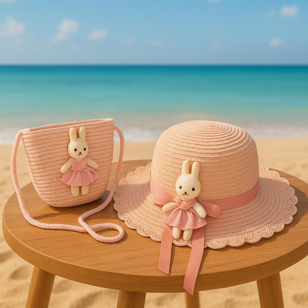 Toddler Straw Hat with Bunny Bag Summer Hat & Purse Set for Girls
