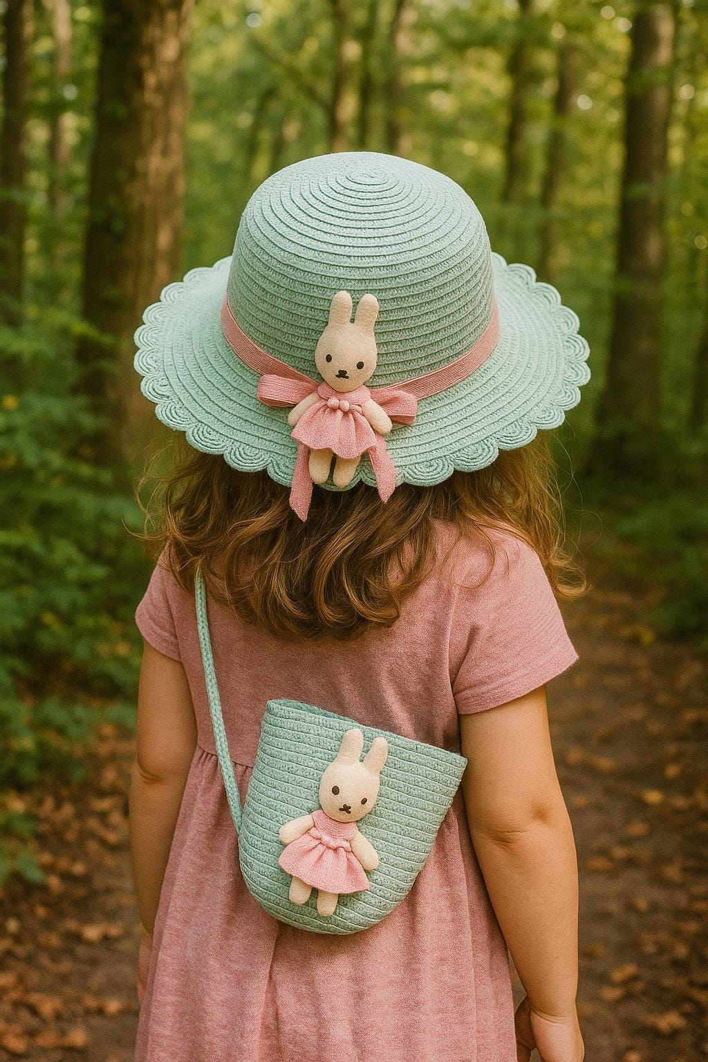 Toddler Straw Hat with Bunny Bag Summer Hat & Purse Set for Girls