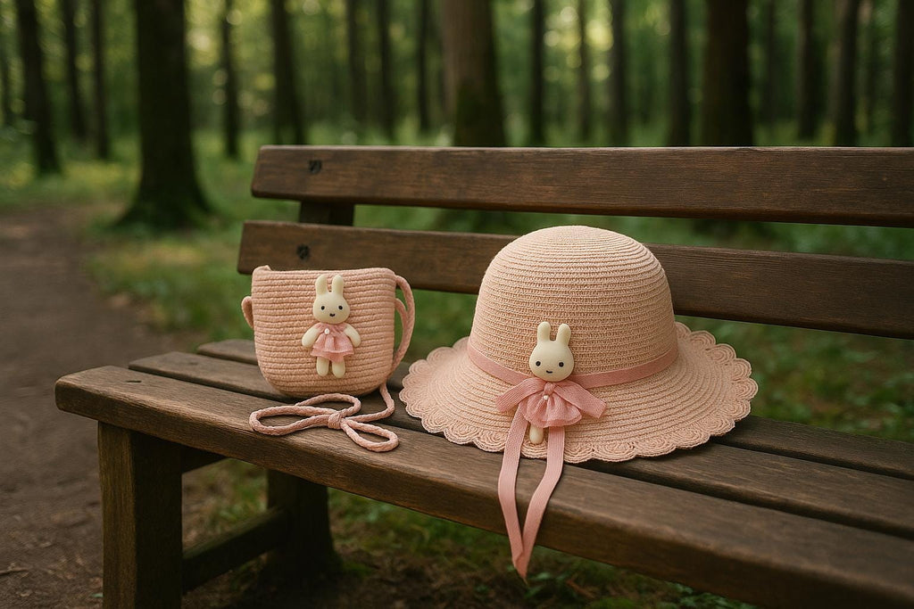 Toddler Straw Hat with Bunny Bag Summer Hat & Purse Set for Girls