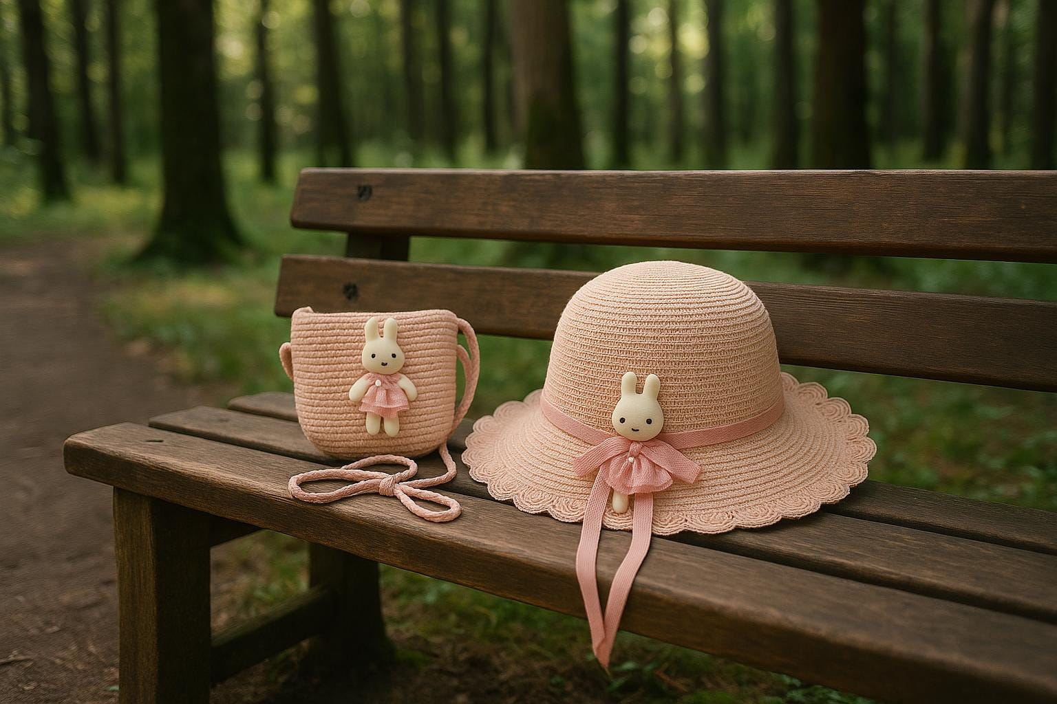 Toddler Straw Hat with Bunny Bag Summer Hat & Purse Set for Girls
