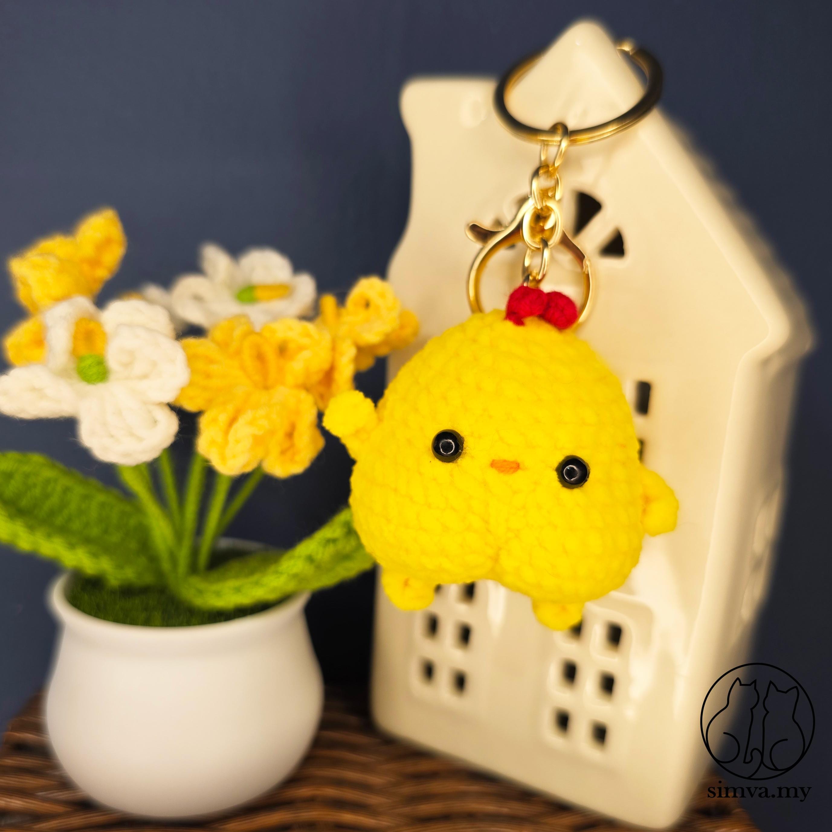 Crochet Chick Keychain, Handmade Yellow Amigurumi Bag Charm, Cute Backpack Plush