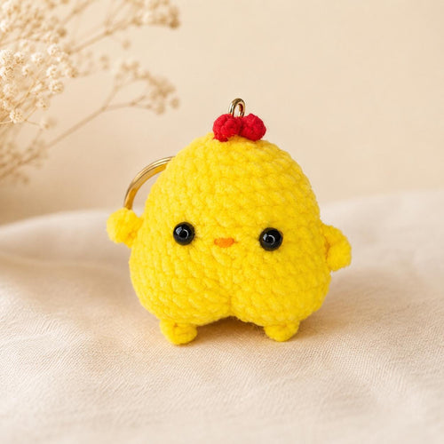 Handmade crochet chick plush keychain velvet amigurumi easter gift yellow