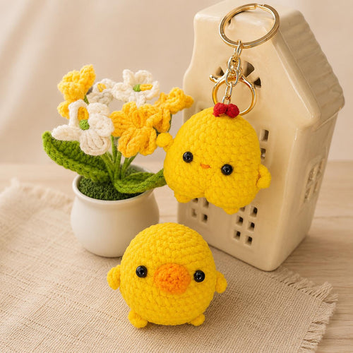 Handmade crochet chick plush keychain velvet amigurumi easter gift yellow