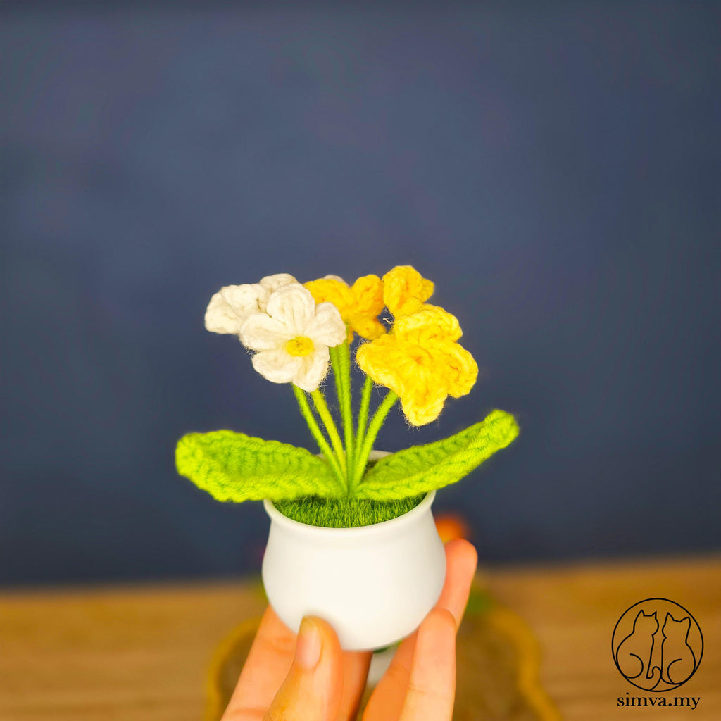 Mini Crochet Flower Pot, Handmade Forever Flowers, Cute Desk Decor , No Water Plant,Housewarming Office Gift