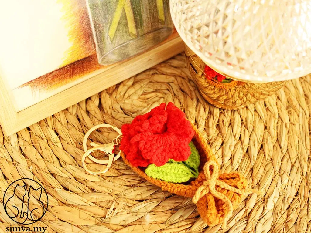 Crochet Flower Bouquet Keychain, Handmade Tulip or Lavender Bag Charm, Cute Gift for Her