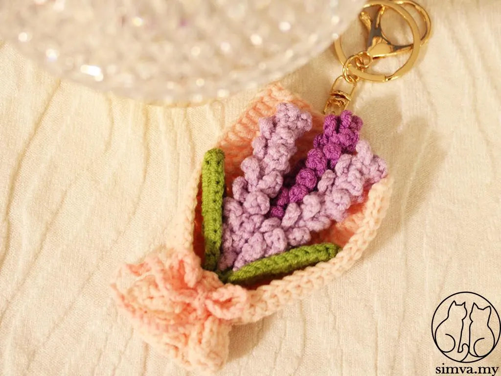 Crochet Flower Bouquet Keychain, Handmade Tulip or Lavender Bag Charm, Cute Gift for Her