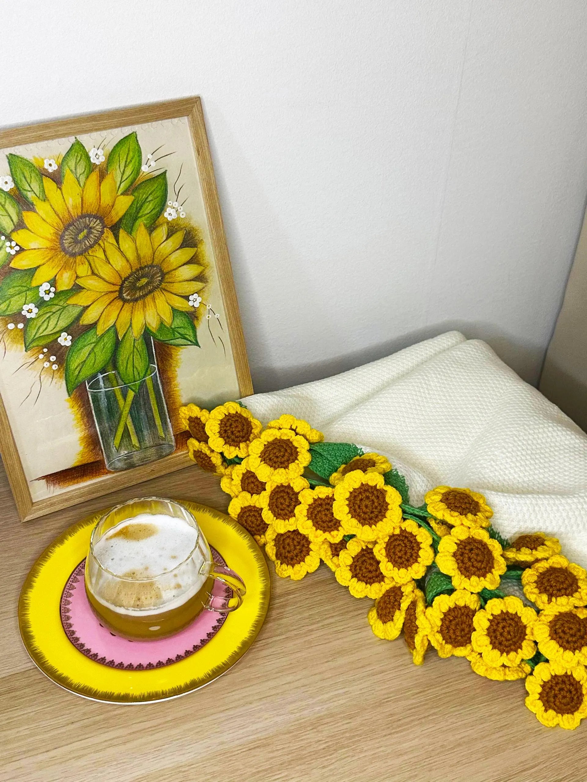 Handmade Crochet Rose Blanket Chunky Floral Throw, 43”