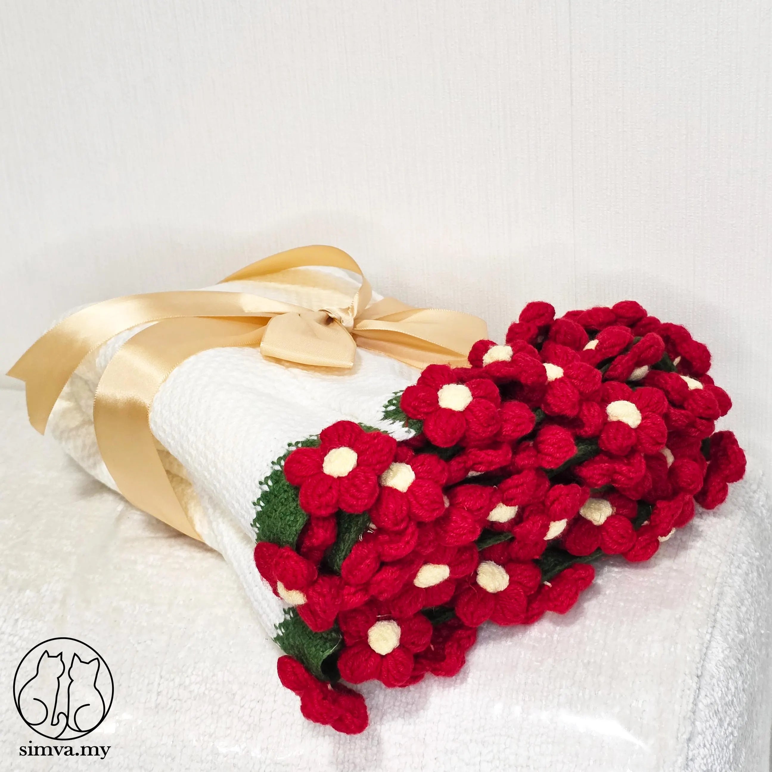 Handmade Crochet Rose Blanket Chunky Floral Throw, 43”