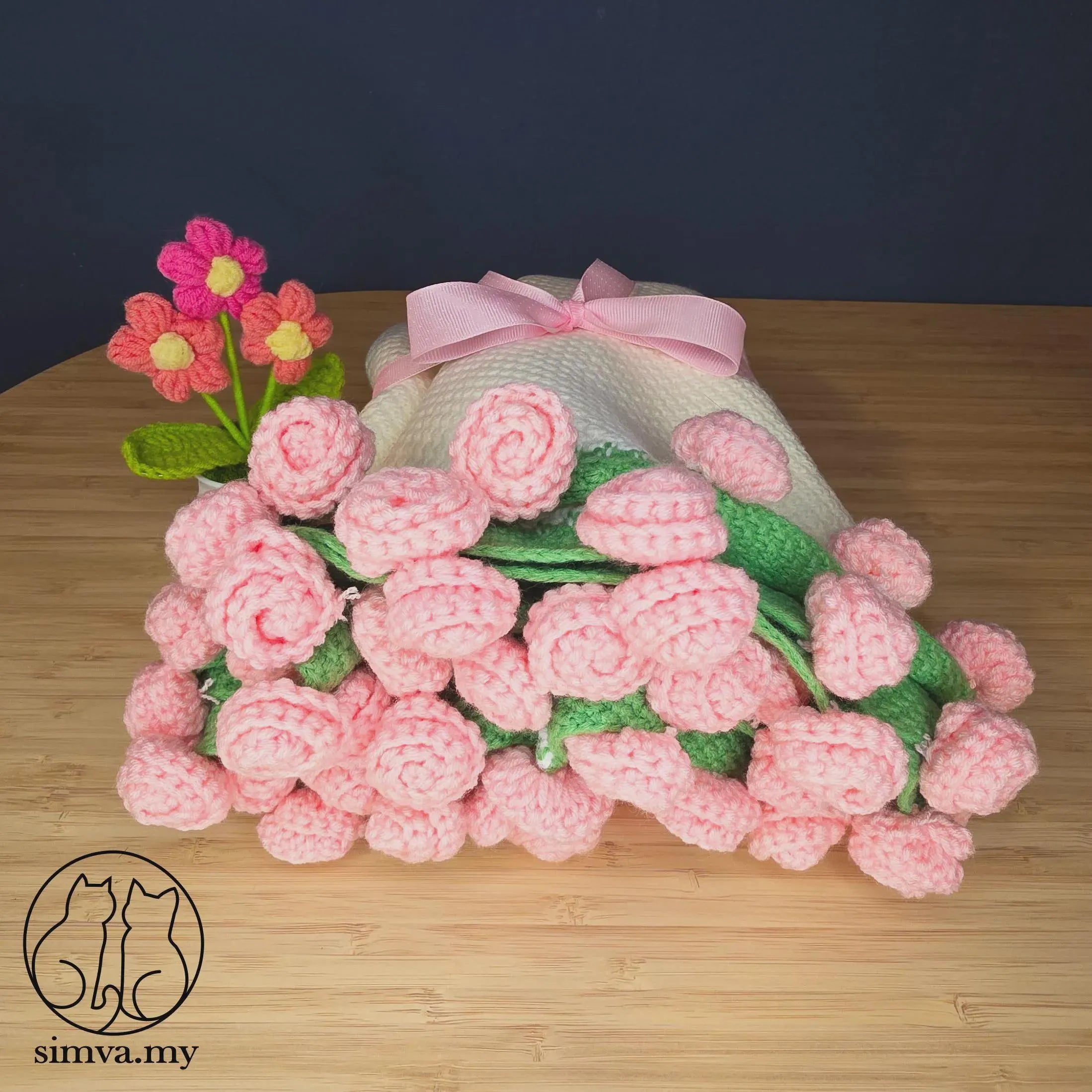 Handmade Crochet Rose Blanket Chunky Floral Throw, 43”