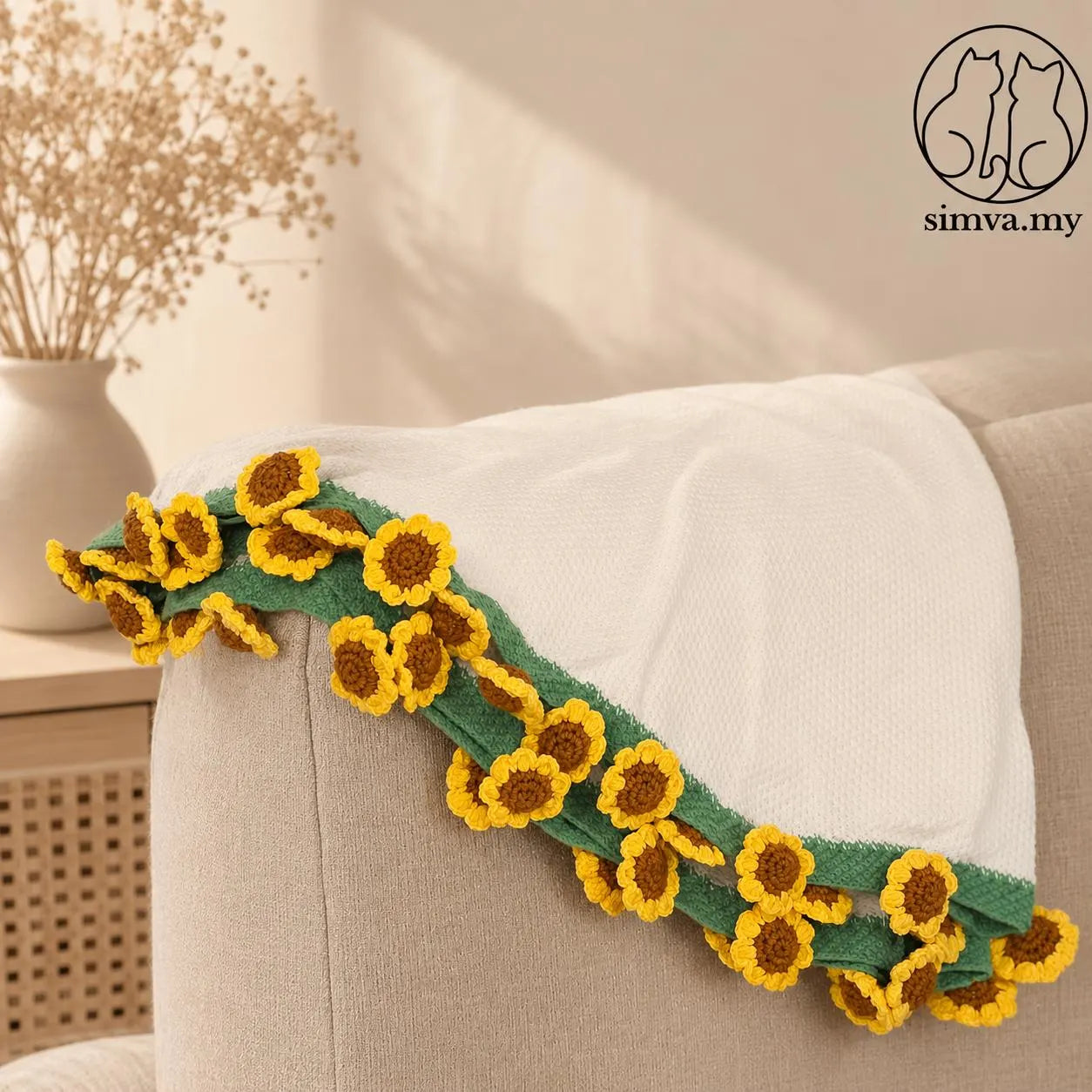 Handmade Crochet Rose Blanket Chunky Floral Throw, 43”