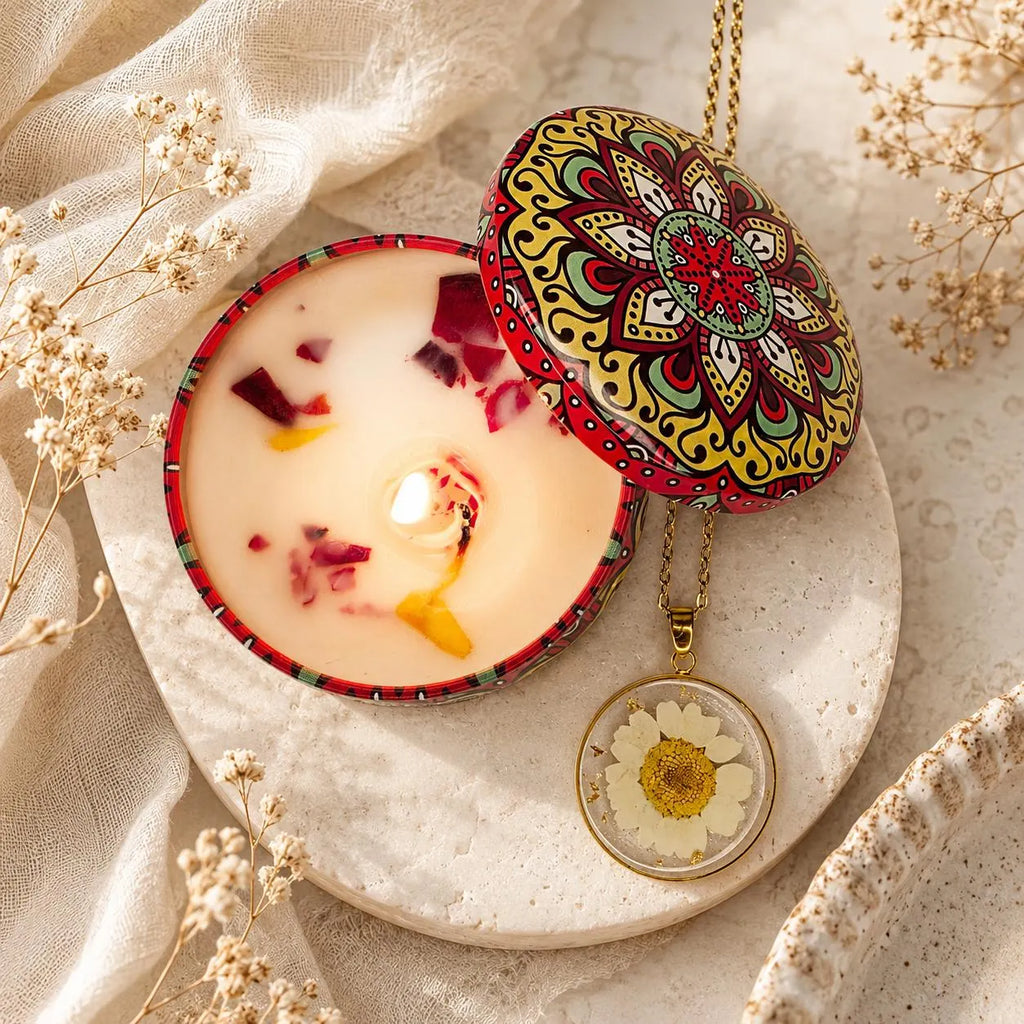 Real Pressed Flower Resin Necklace, Handmade Gold Botanical Pendant, Dried Flower Jewelry Gift for Her