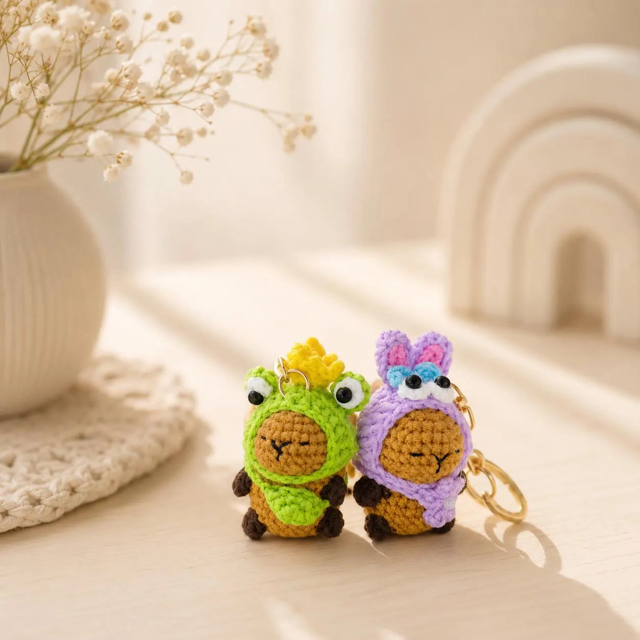 Crochet Capybara Keychain, Kawaii Amigurumi Bag Charm, Handmade Animal Gift