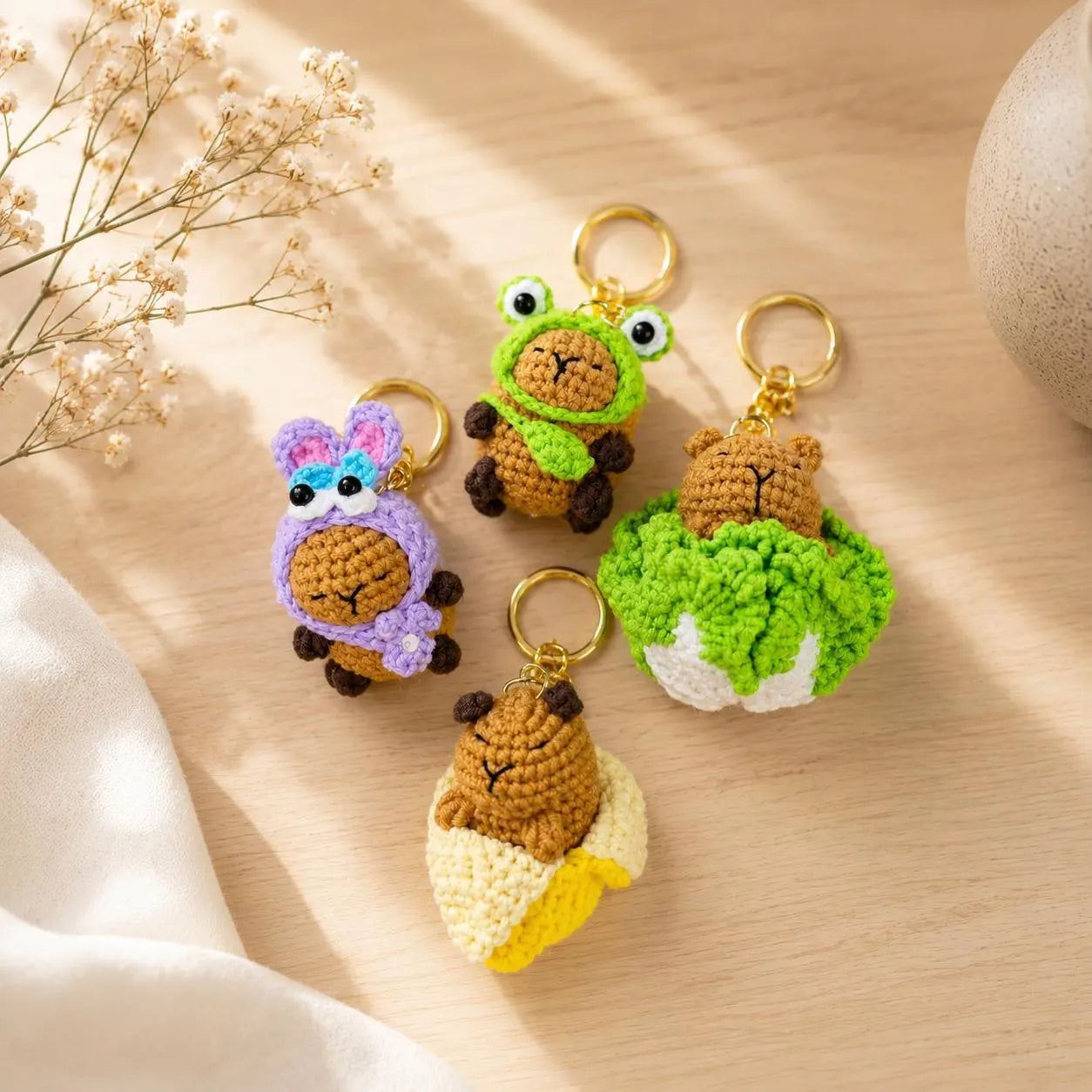 Crochet Capybara Keychain, Kawaii Amigurumi Bag Charm, Handmade Animal Gift