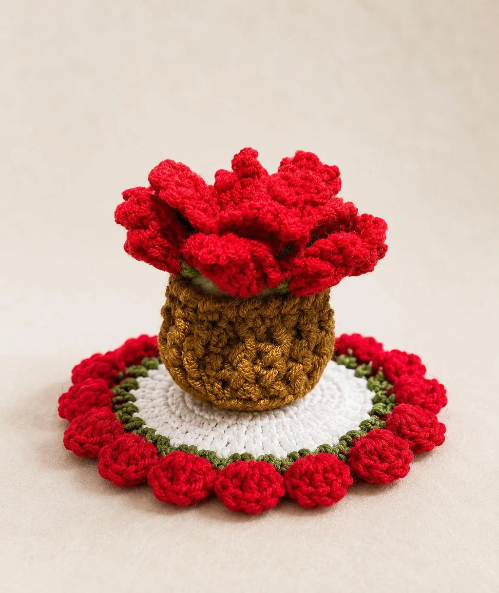 Crochet Flower Coaster Bouquet with Basket, Handmade Floral Mug Coaster, Housewarming Gift, Tea Lover Gift