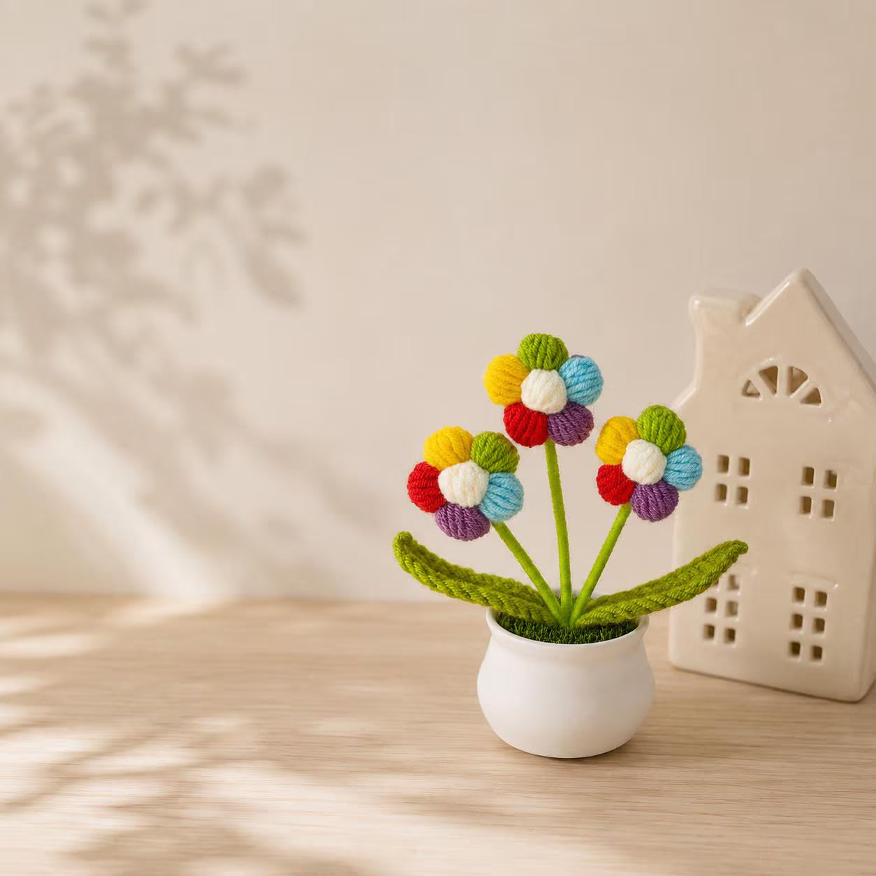 Mini Crochet Flower Pot, Handmade Forever Flowers, Cute Desk Decor , No Water Plant,Housewarming Office Gift