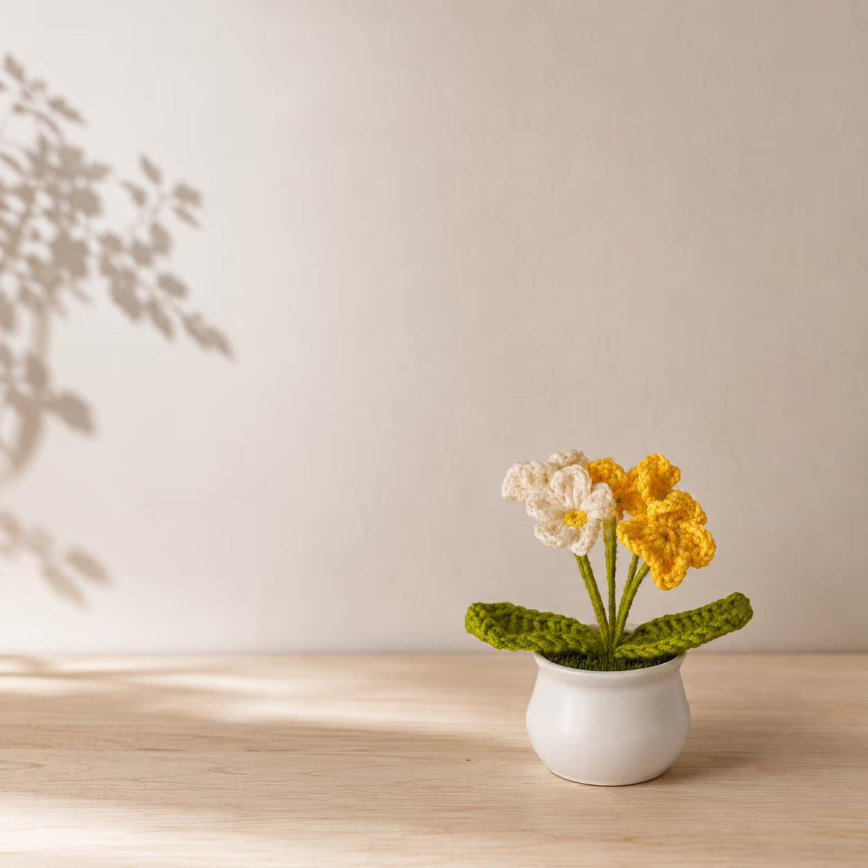 Mini Crochet Flower Pot, Handmade Forever Flowers, Cute Desk Decor , No Water Plant,Housewarming Office Gift