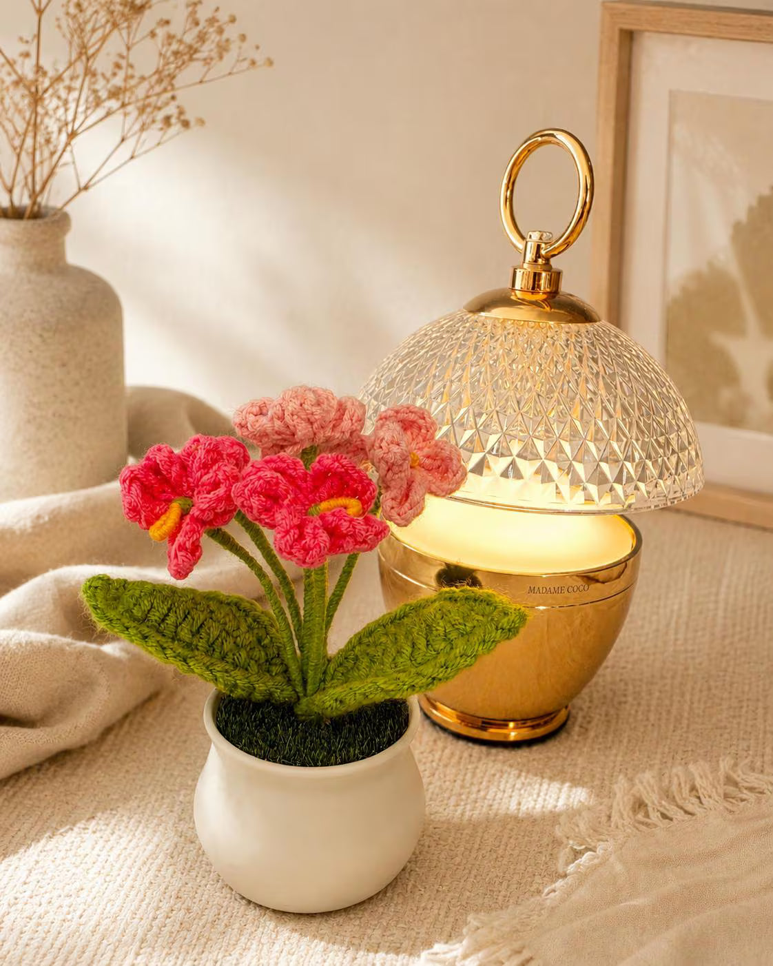 Mini Crochet Flower Pot, Handmade Forever Flowers, Cute Desk Decor , No Water Plant,Housewarming Office Gift
