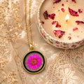 Real Pressed Flower Resin Necklace, Handmade Botanical Pendant, Clover or Zinnia Jewelry, Gift for Her