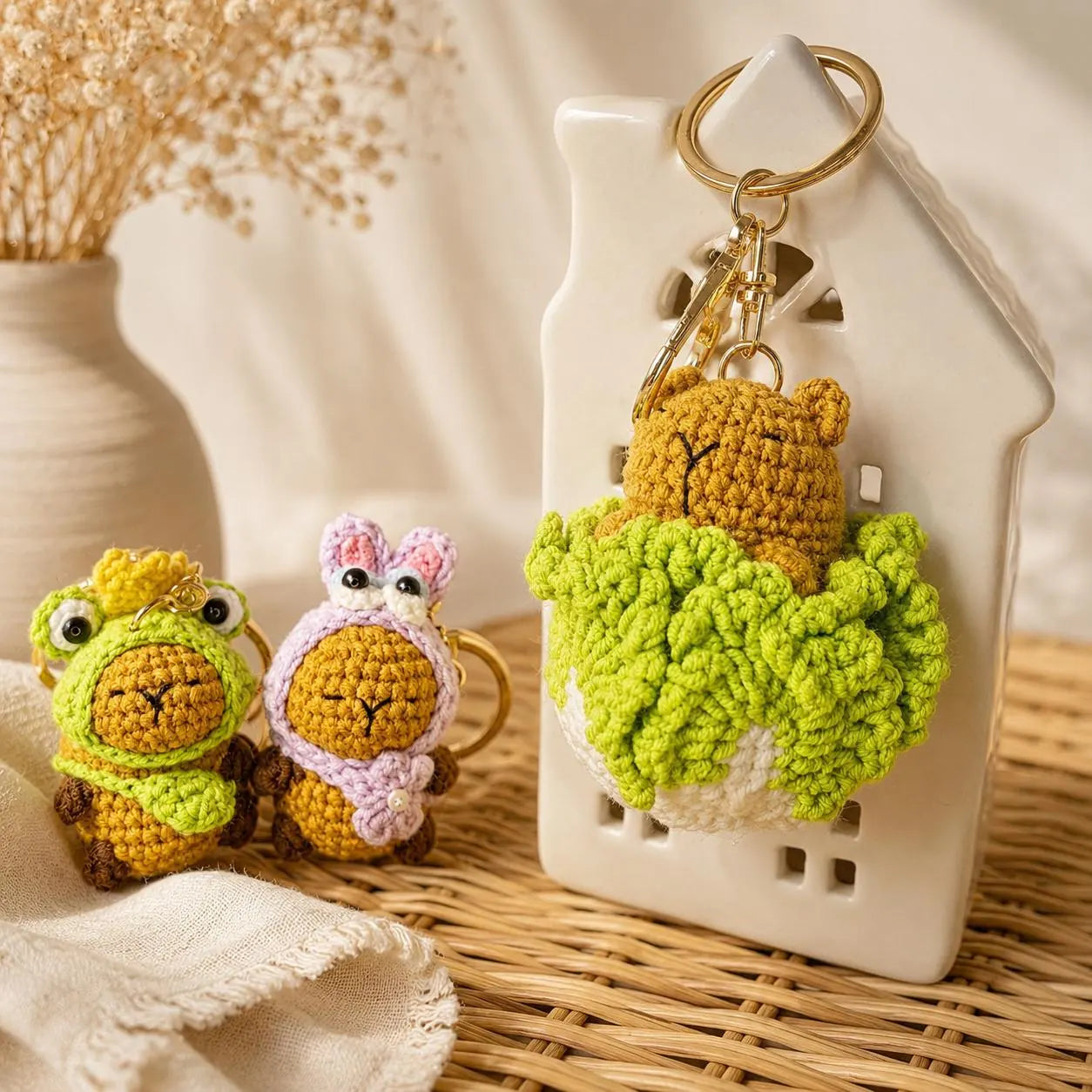Crochet Capybara Keychain, Kawaii Amigurumi Bag Charm, Handmade Animal Gift