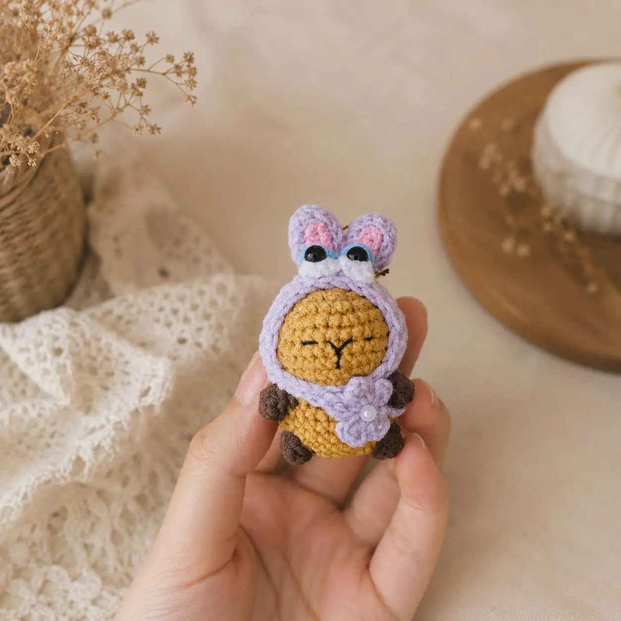 Crochet Capybara Keychain, Kawaii Amigurumi Bag Charm, Handmade Animal Gift