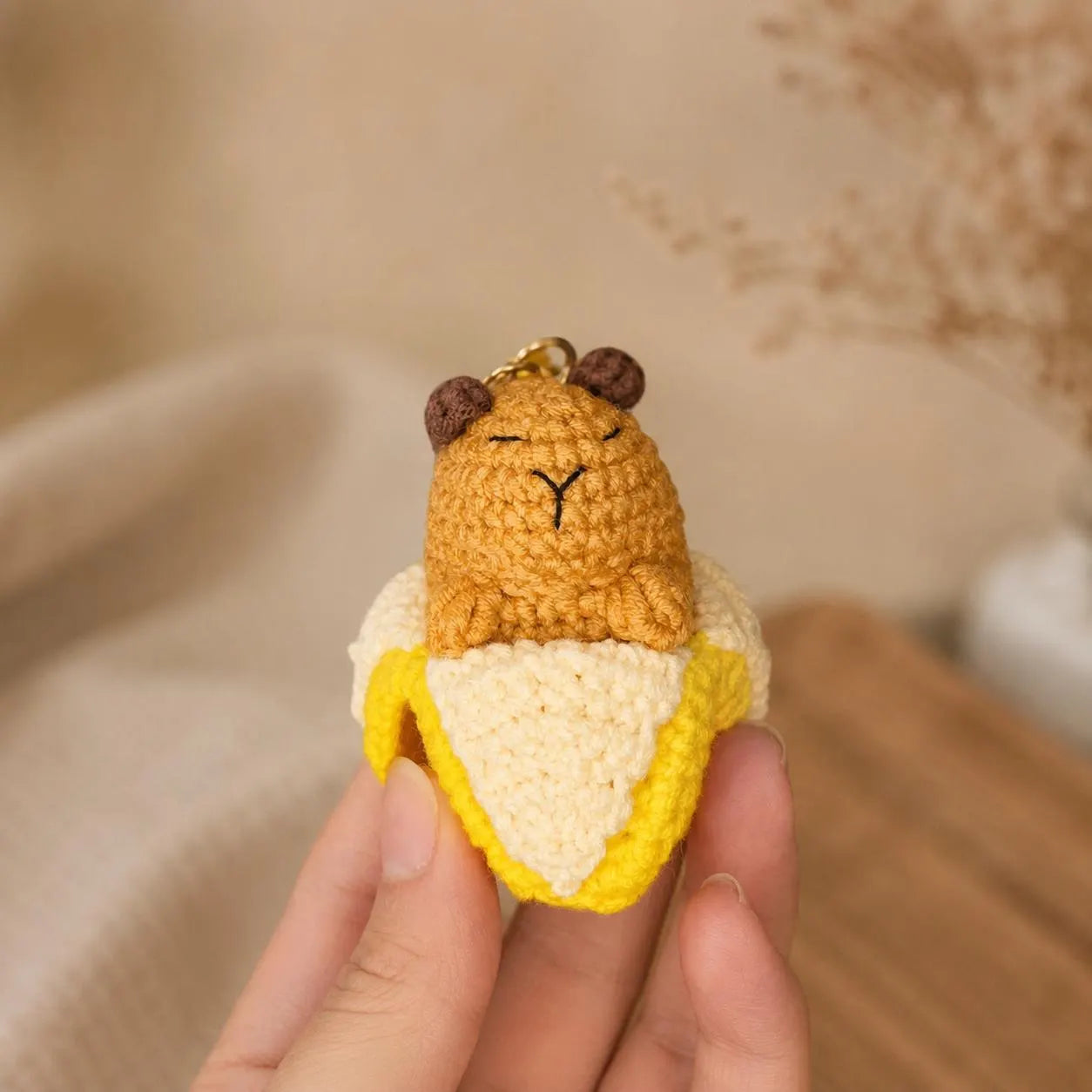 Crochet Capybara Keychain, Kawaii Amigurumi Bag Charm, Handmade Animal Gift