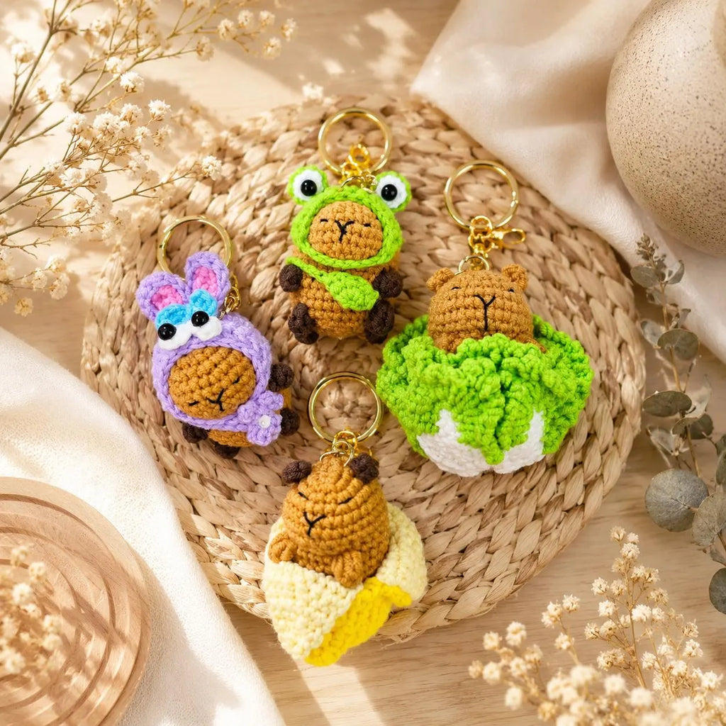 Crochet Capybara Keychain, Kawaii Amigurumi Bag Charm, Handmade Animal Gift