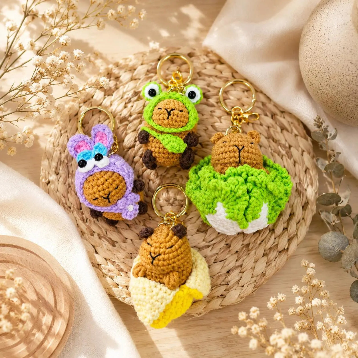 Crochet Capybara Keychain, Kawaii Amigurumi Bag Charm, Handmade Animal Gift