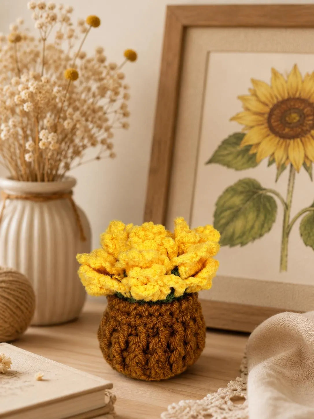 Crochet Flower Coaster Bouquet with Basket, Handmade Floral Mug Coaster, Housewarming Gift, Tea Lover Gift