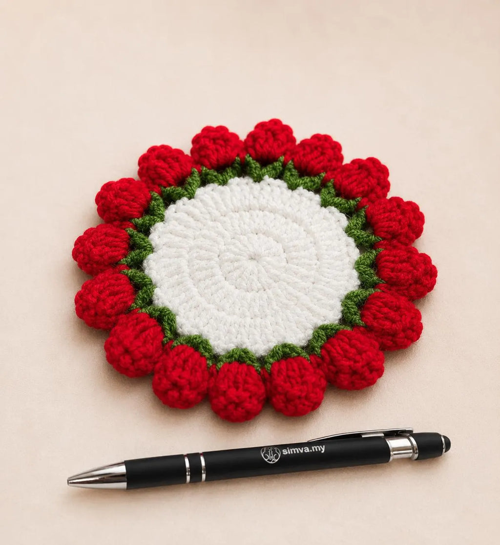 Crochet Flower Coaster Bouquet with Basket, Handmade Floral Mug Coaster, Housewarming Gift, Tea Lover Gift