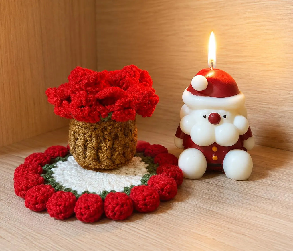 Crochet Flower Coaster Bouquet with Basket, Handmade Floral Mug Coaster, Housewarming Gift, Tea Lover Gift