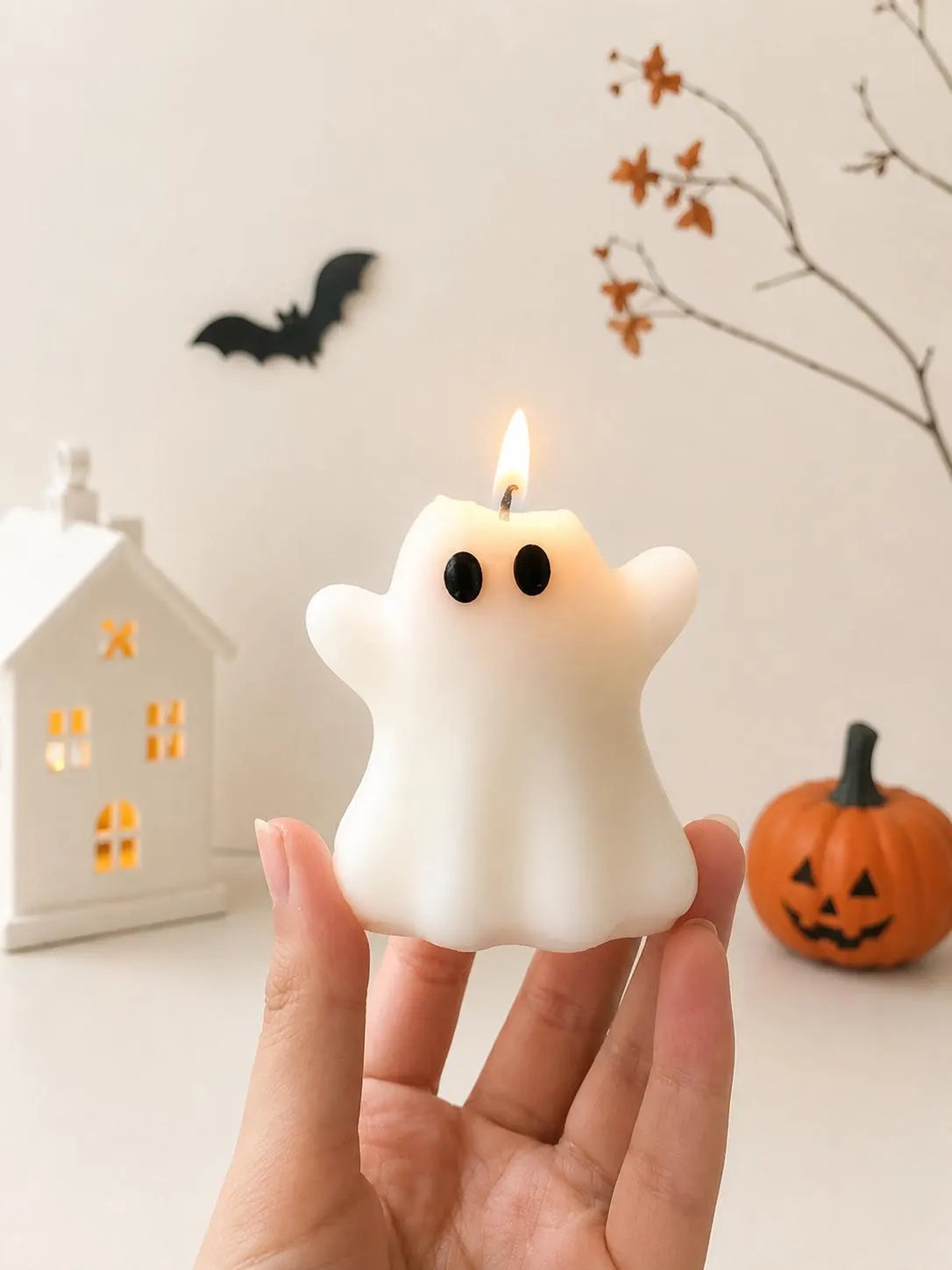 Handmade Ghost Witch Candle, Soy Wax Halloween Decor, Spooky Fall Home Decoration