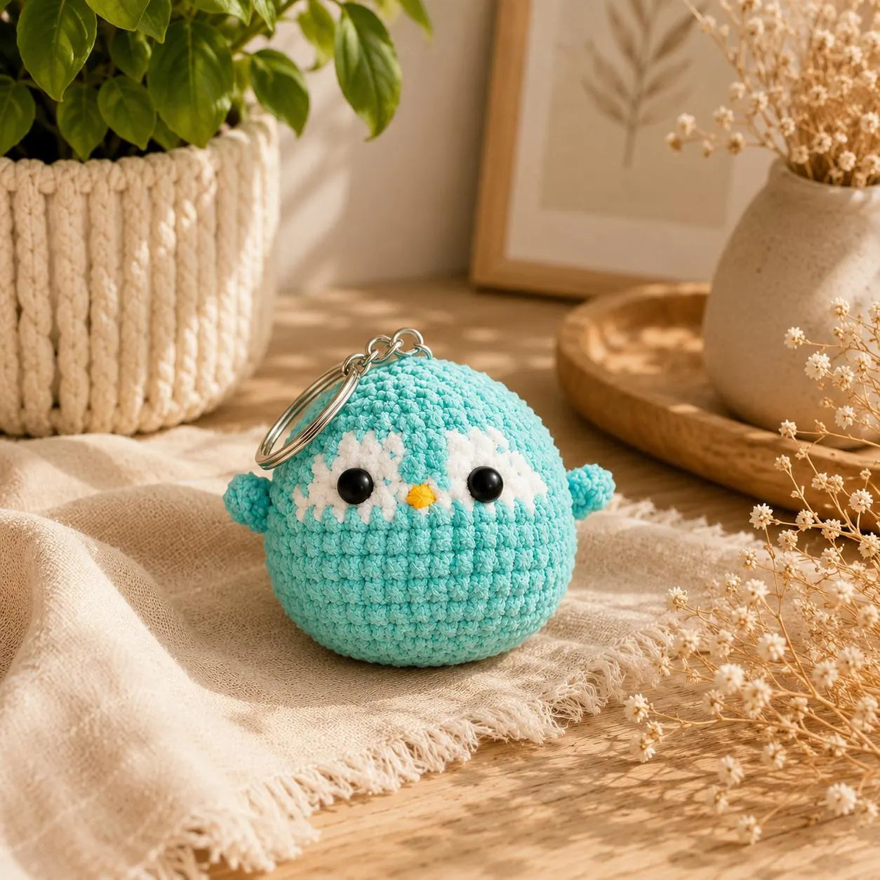 Crochet Penguin Keychain, Velvet Amigurumi Bag Charm, Cute Handmade Penguin Gift