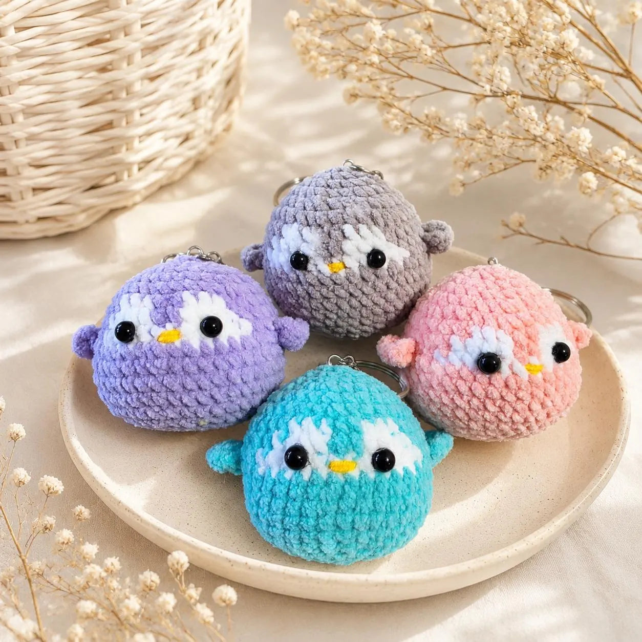 Crochet Penguin Keychain, Velvet Amigurumi Bag Charm, Cute Handmade Penguin Gift