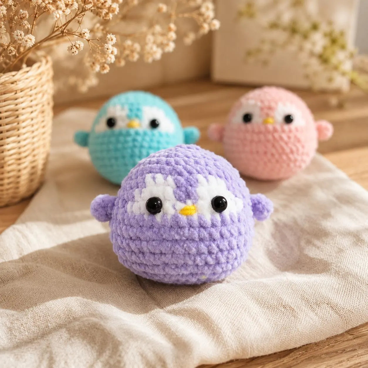 Crochet Penguin Keychain, Velvet Amigurumi Bag Charm, Cute Handmade Penguin Gift